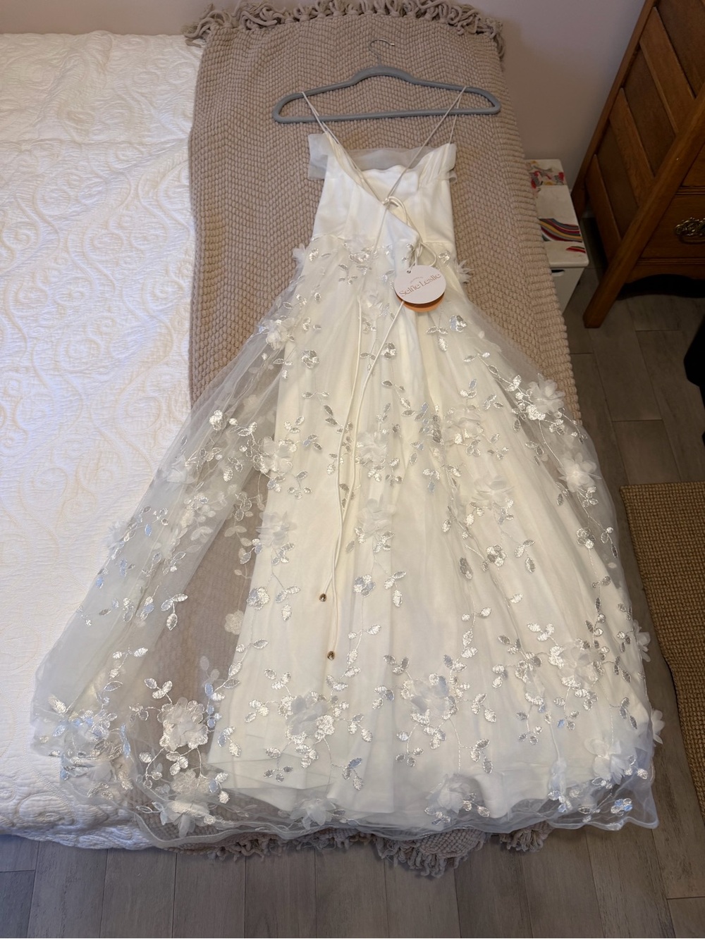 White Floral Appliqué Tulle Dress